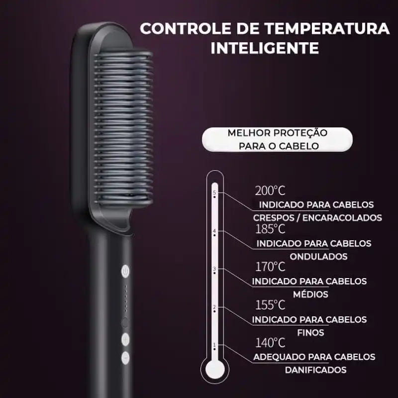 Escova Alisadora Bivolt 5 em 1 - Alisa, Hidrata, Modela, Alinha e Anti-Frizz