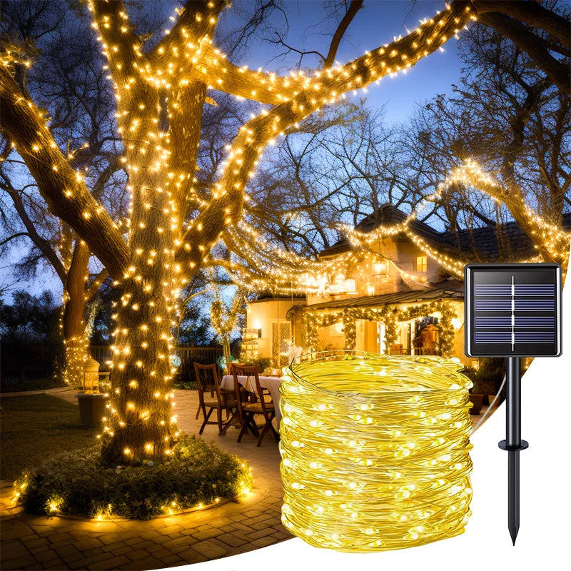 1PCS 12m100LED Of Solar Light String OutdoOr  with 8 Lighting Modes,Fairy Tale Light, Christmas Light, Used For Outdoor Garden e