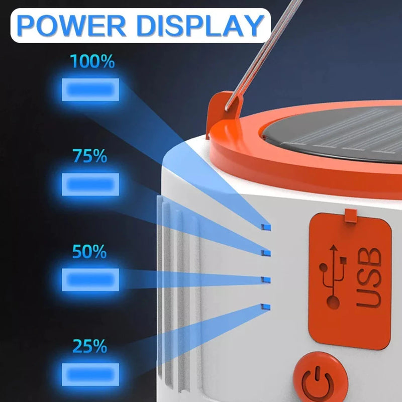 Lanterna, lâmpada recarregável com painel solar e carregador USB