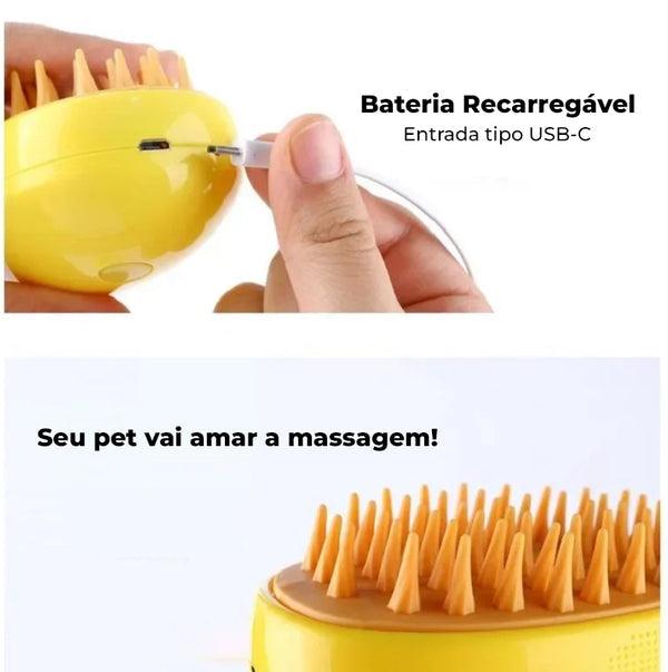 Escova a vapor 3 em 1:  Autolimpante, Massagem e Remoção de pelos.