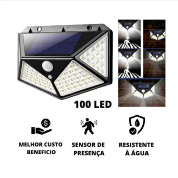 Luminária Solar com Sensor de presença 100 Leds de iluminação externa