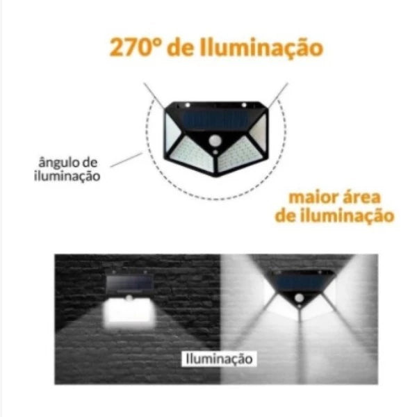 Luminária Solar com Sensor de presença 100 Leds de iluminação externa